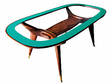 Tavolo da pranzo ovale in legno e vetro di Vittorio Dassi, anni '50