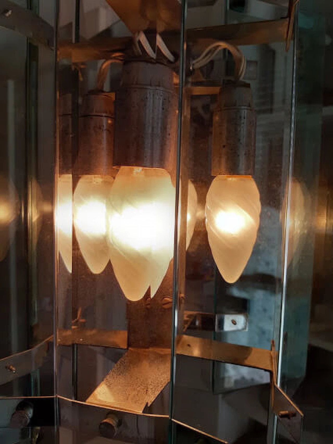 Four-light tempered glass chandelier, 50s 1253022