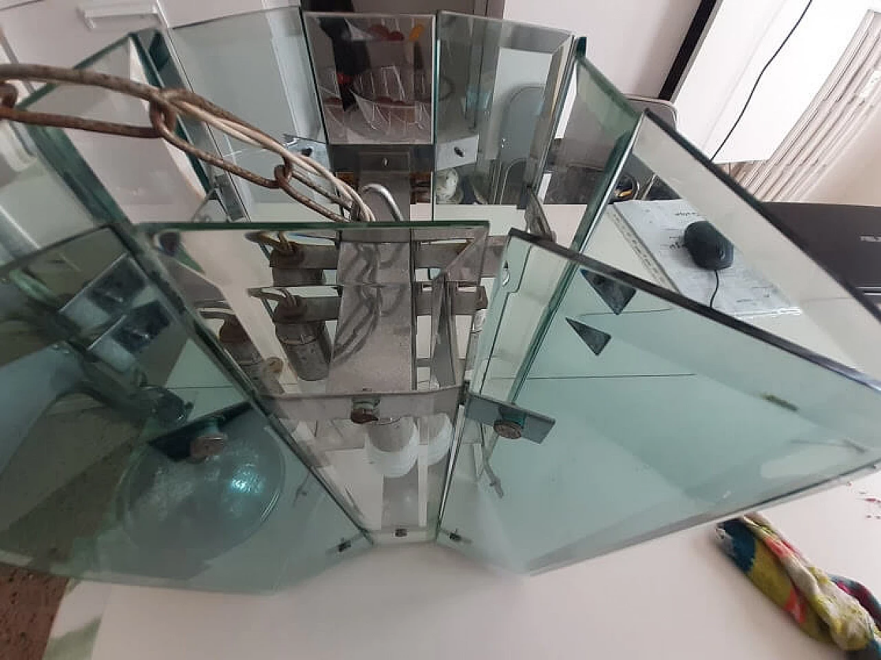 Four-light tempered glass chandelier, 50s 1253025