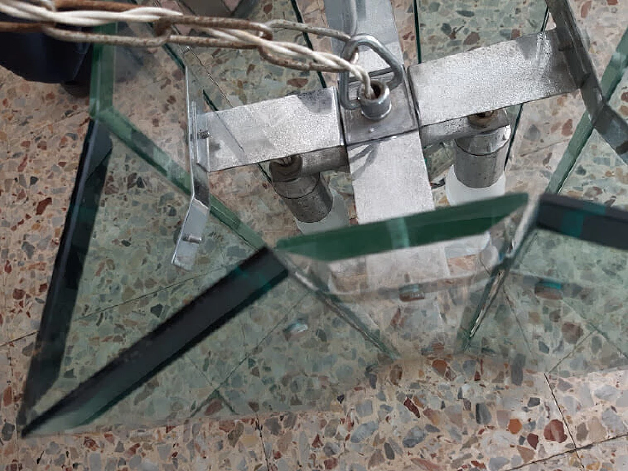 Four-light tempered glass chandelier, 50s 1253031