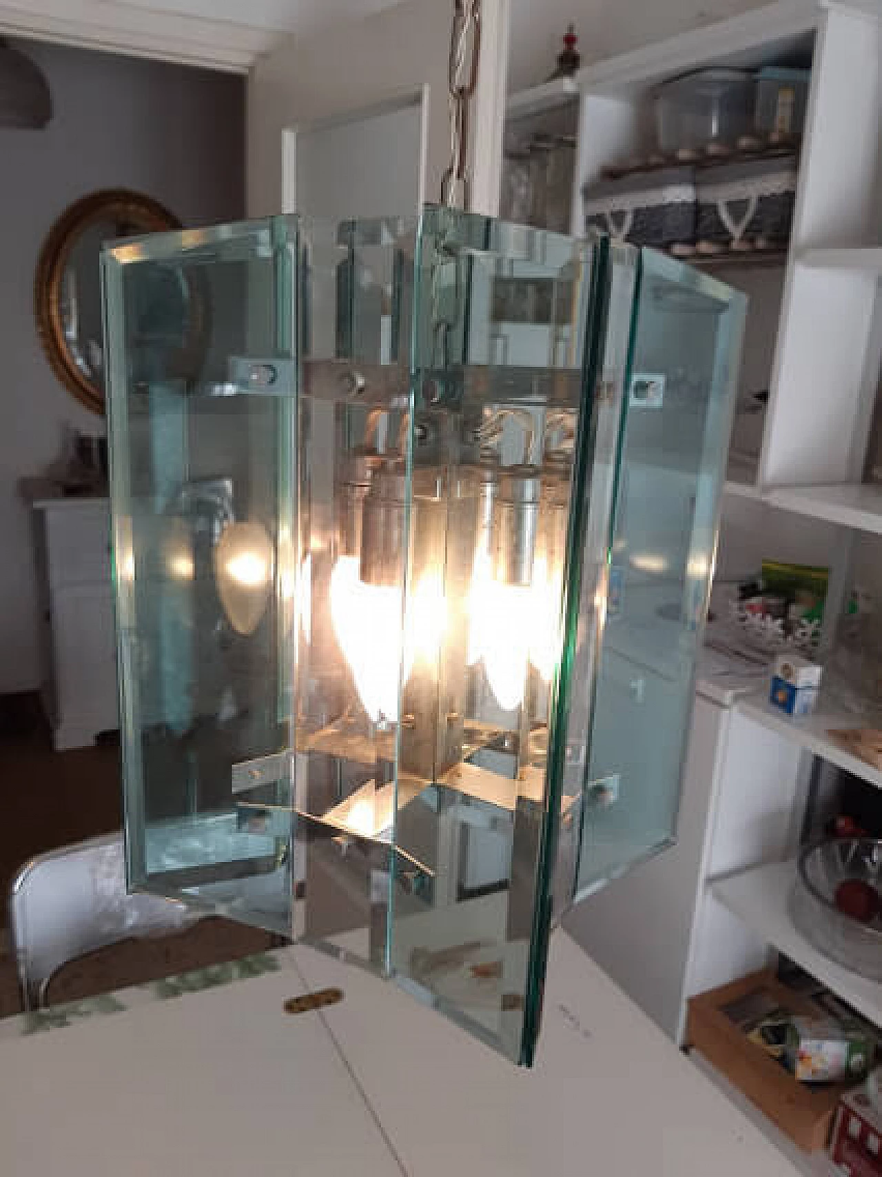 Four-light tempered glass chandelier, 50s 1253069