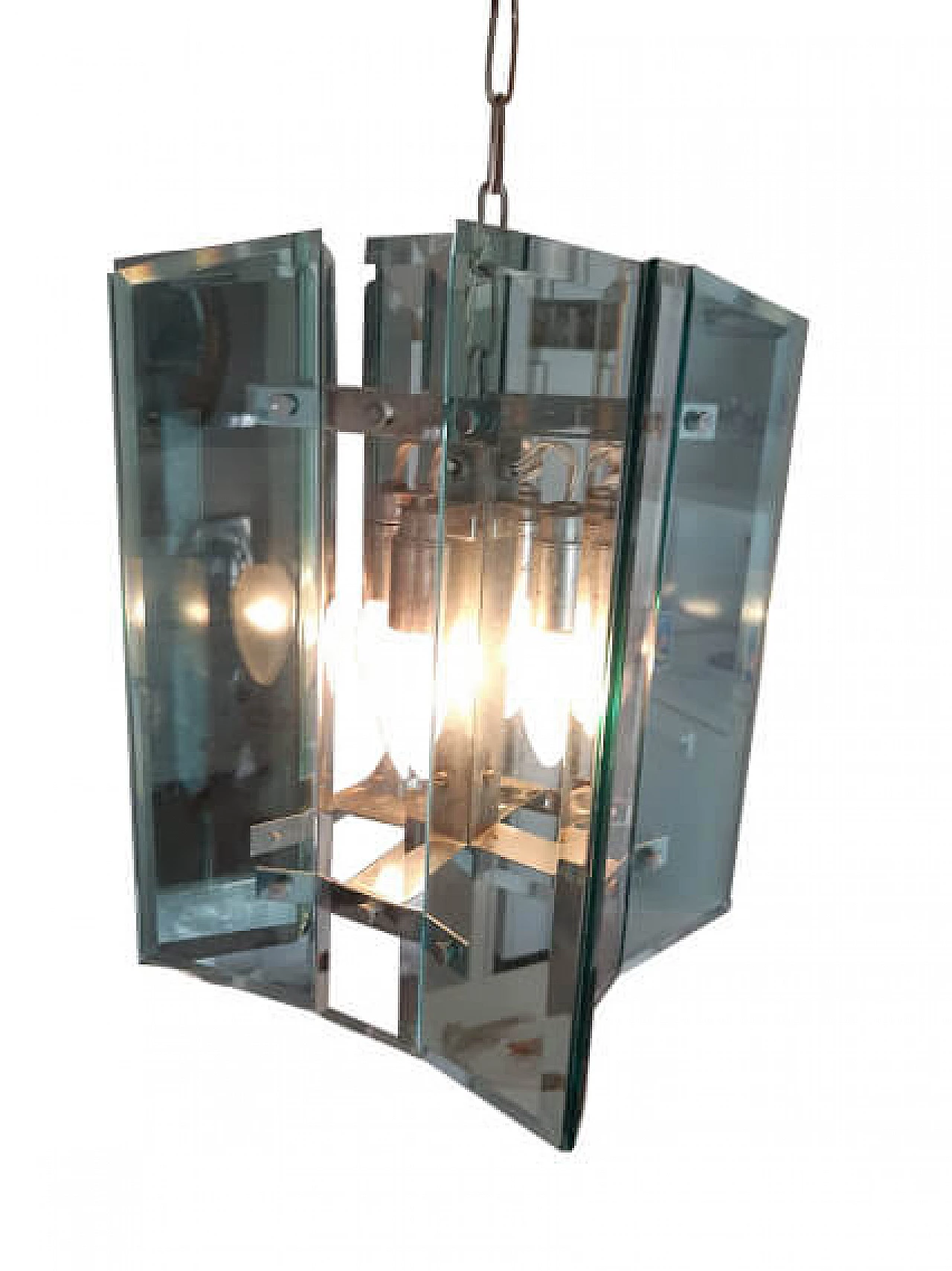 Four-light tempered glass chandelier, 50s 1253147