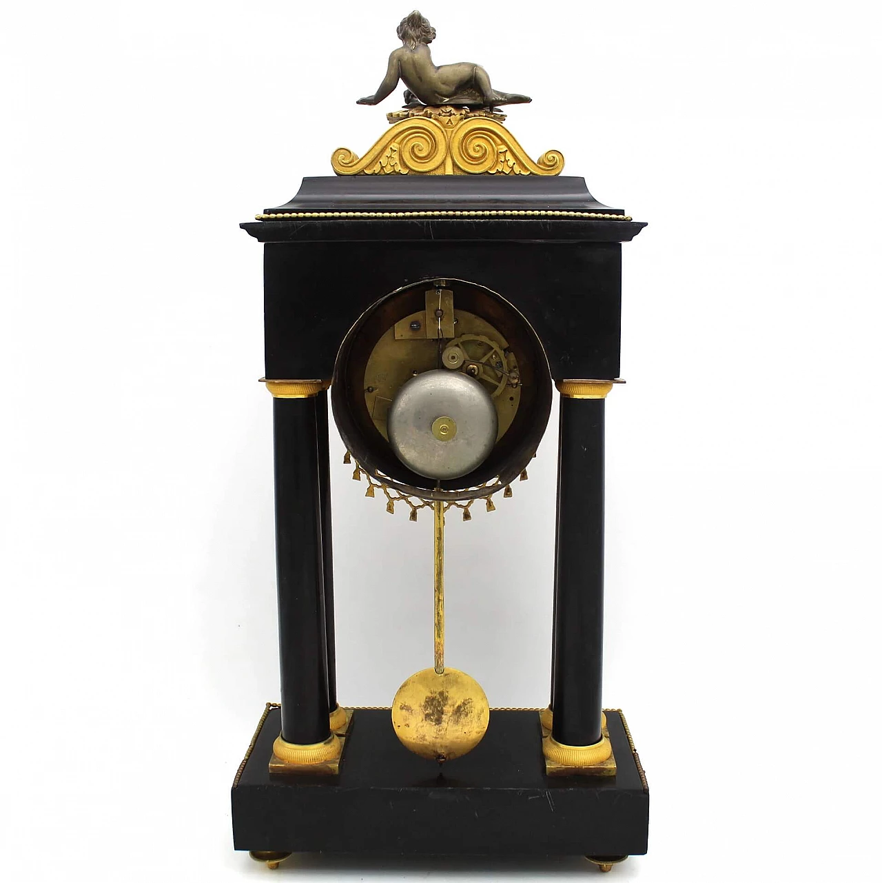 Direttorio clock with pendulum in gilded bronze and black Belgium marble, 18th century 1253197