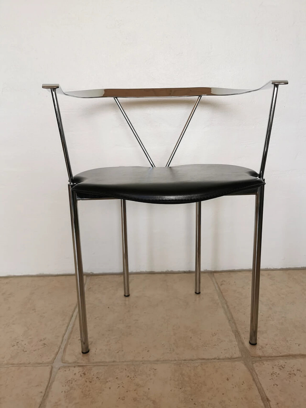 4 Dining chairs with chrome frame and leather seats, 80s 1253448