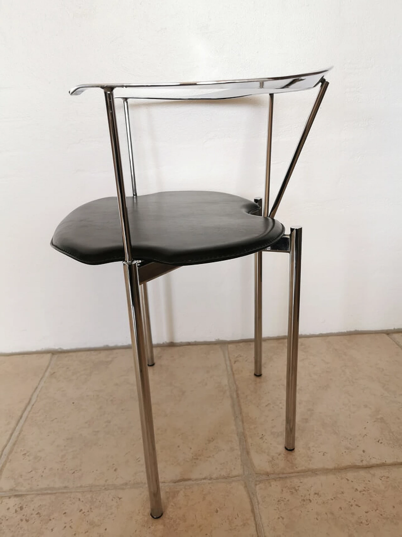 4 Dining chairs with chrome frame and leather seats, 80s 1253451