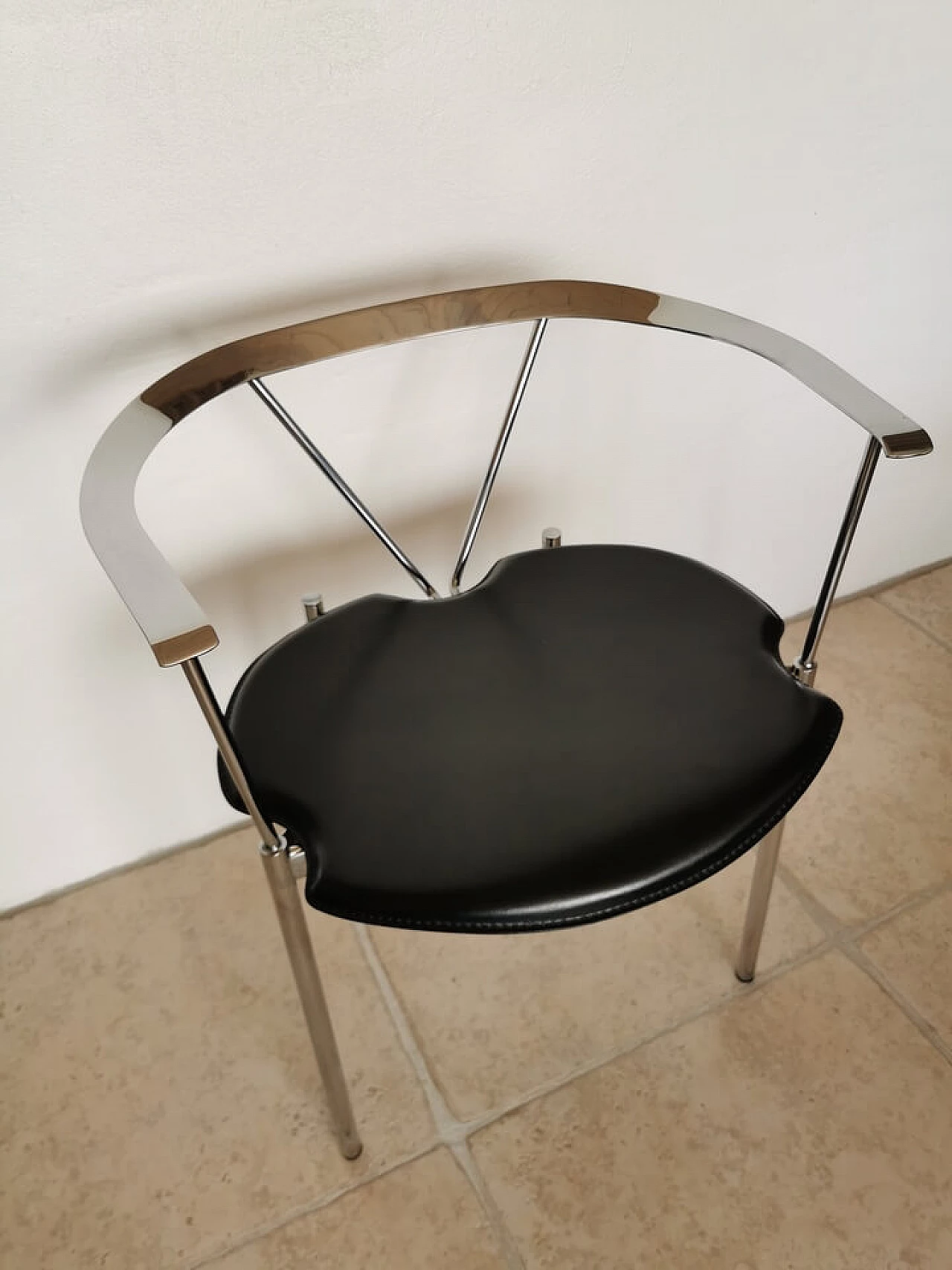 4 Dining chairs with chrome frame and leather seats, 80s 1253454
