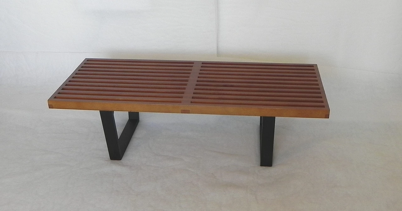 Walnut-stained and black lacquered wood bench 1253469