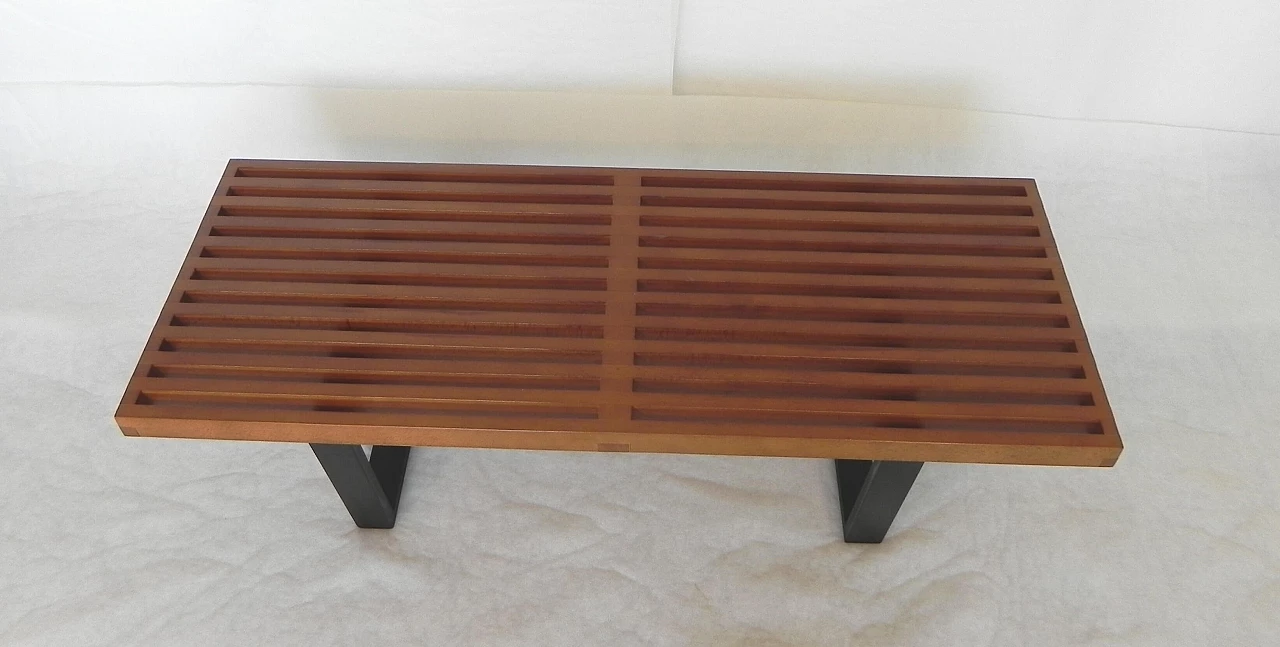 Walnut-stained and black lacquered wood bench 1253470