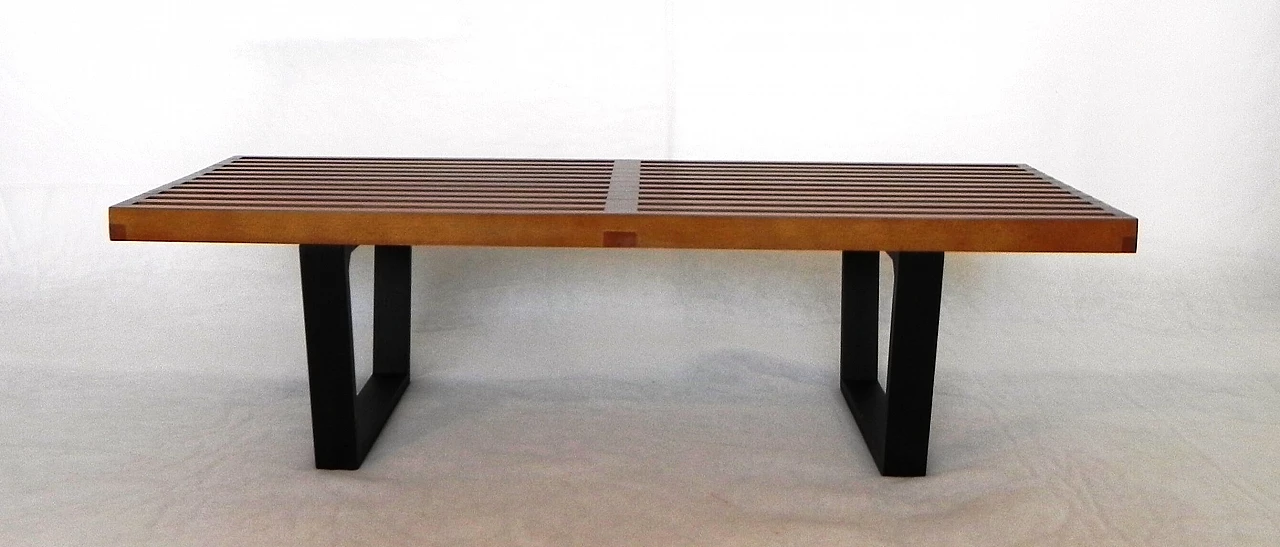 Walnut-stained and black lacquered wood bench 1253471