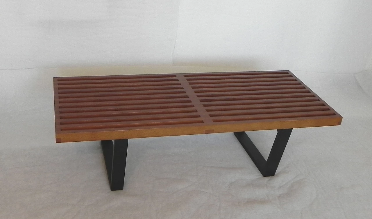Walnut-stained and black lacquered wood bench 1253472