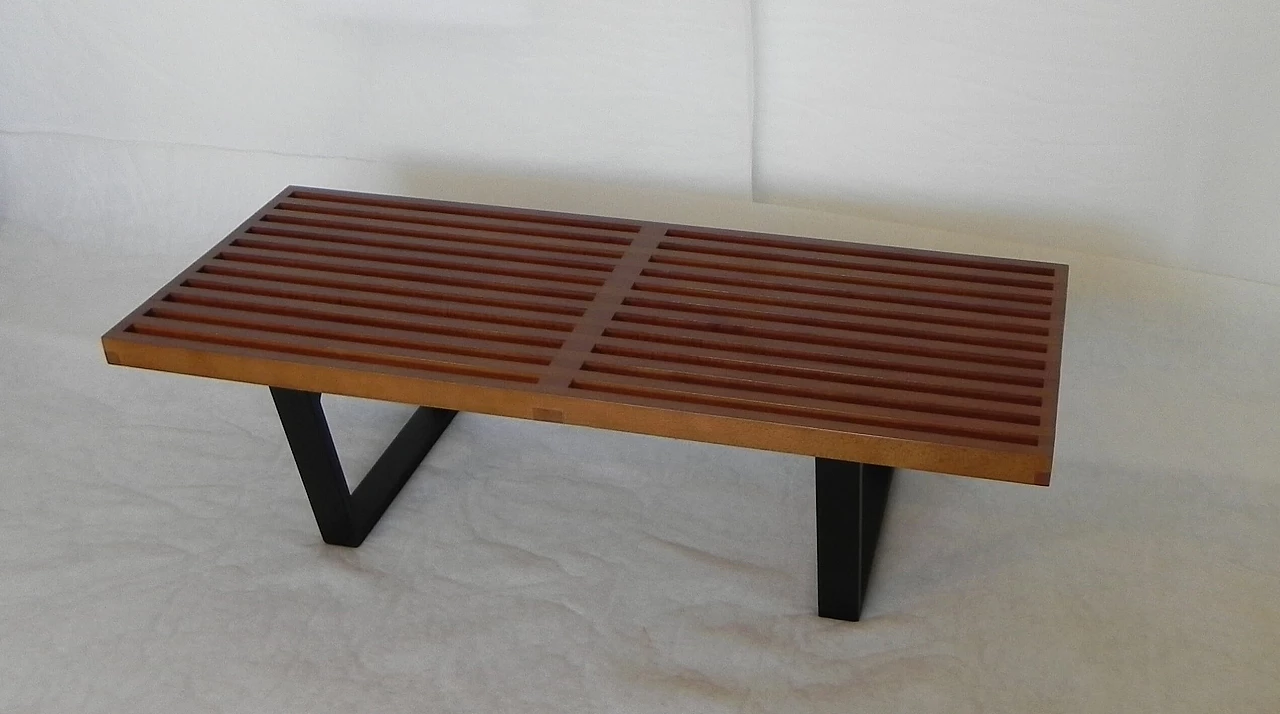 Walnut-stained and black lacquered wood bench 1253473