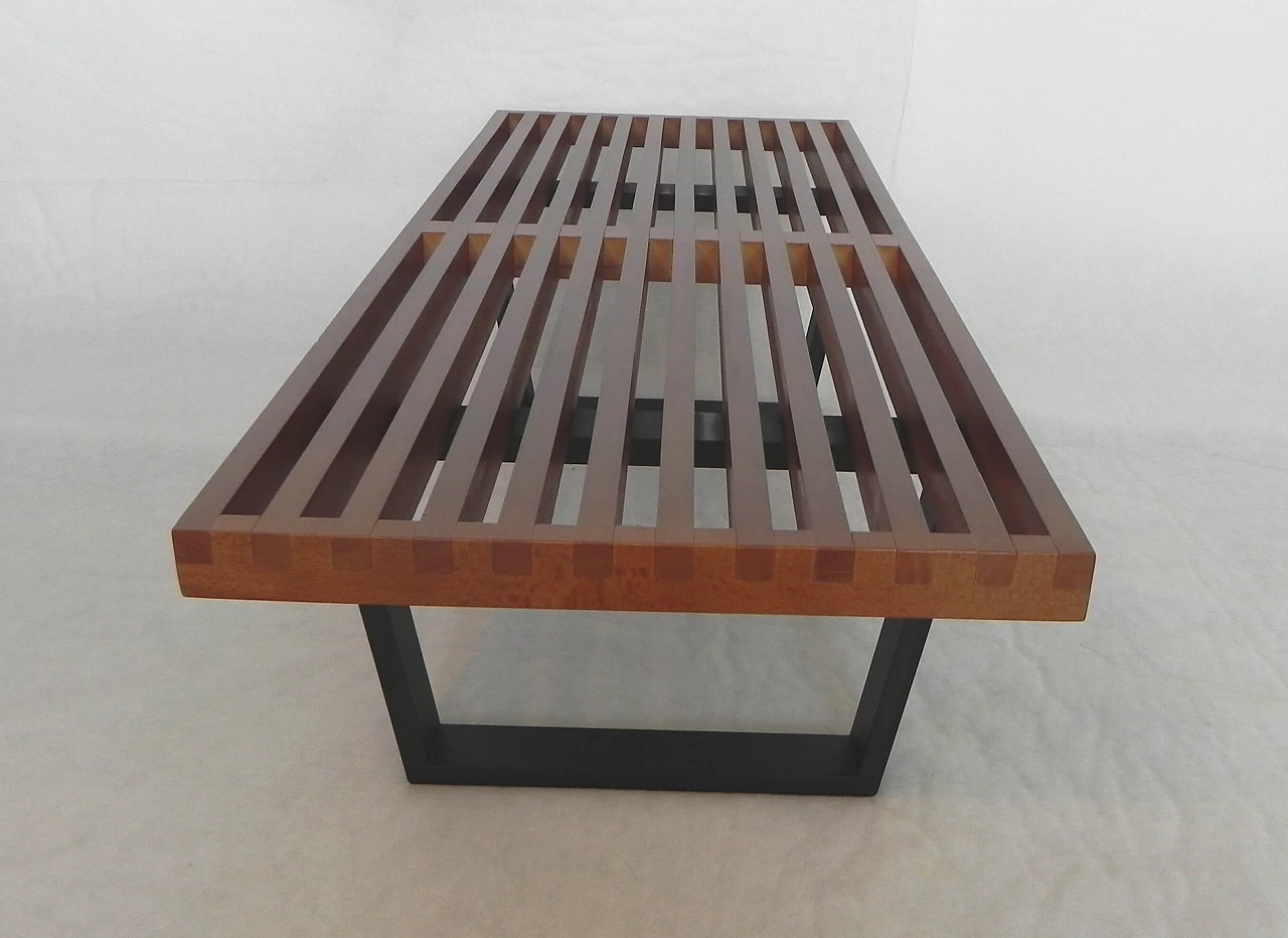 Walnut-stained and black lacquered wood bench 1253477