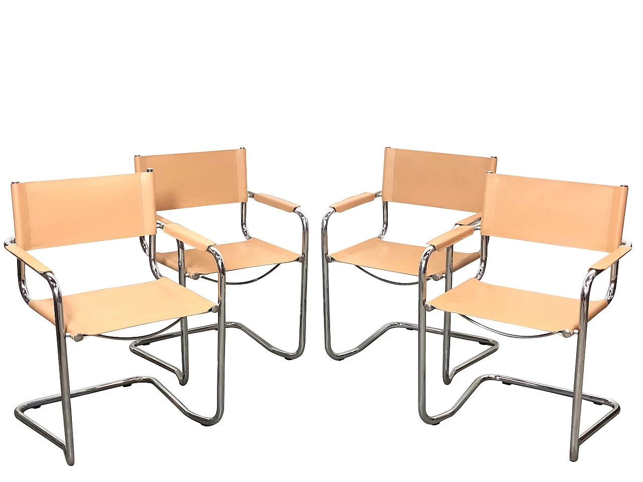 4 Chromed steel and leather chairs by Marcel Breuer, 60s 1253636
