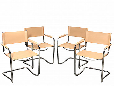 4 Chromed steel and leather chairs by Marcel Breuer, 60s