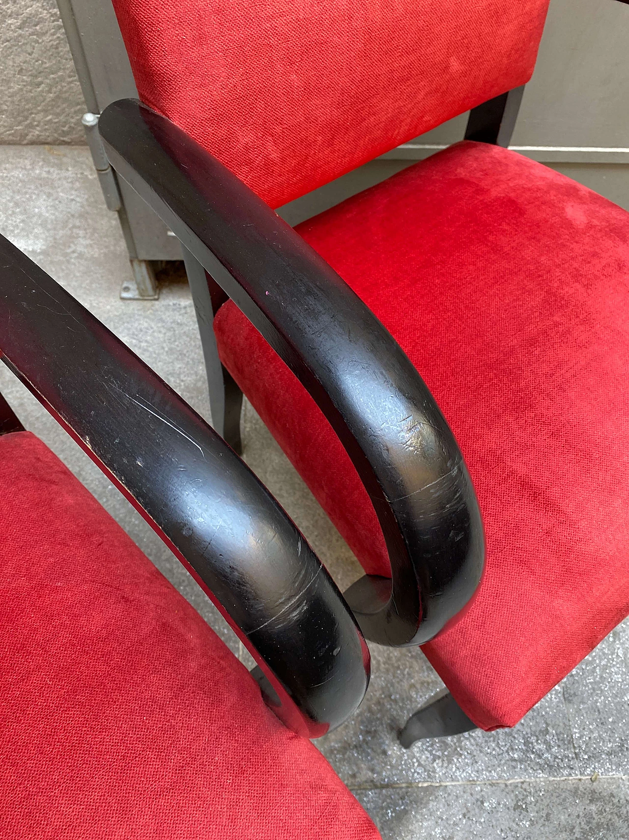 8 French armchairs in red velvet and ebonized wood, 1950s 1253663