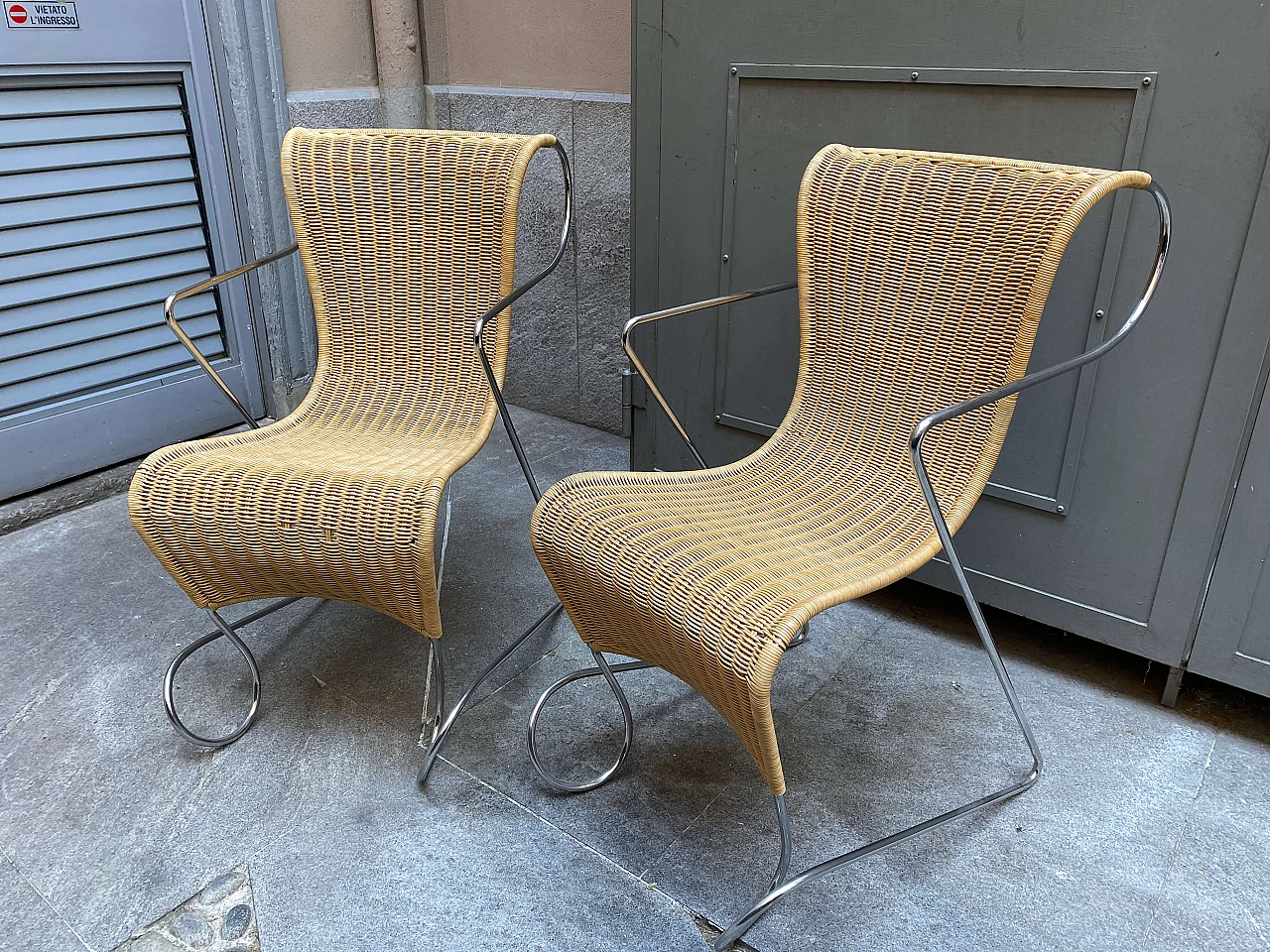 4 Zigo steel and wicker armchairs by Ron Arad for Driade, 1960s 1253686