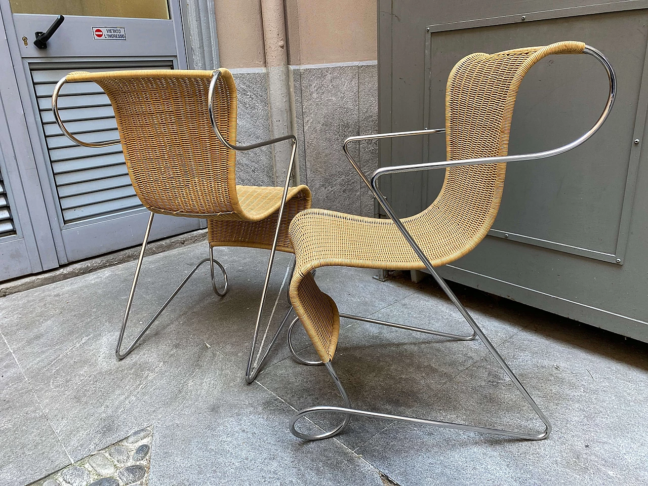 4 Zigo steel and wicker armchairs by Ron Arad for Driade, 1960s 1253690