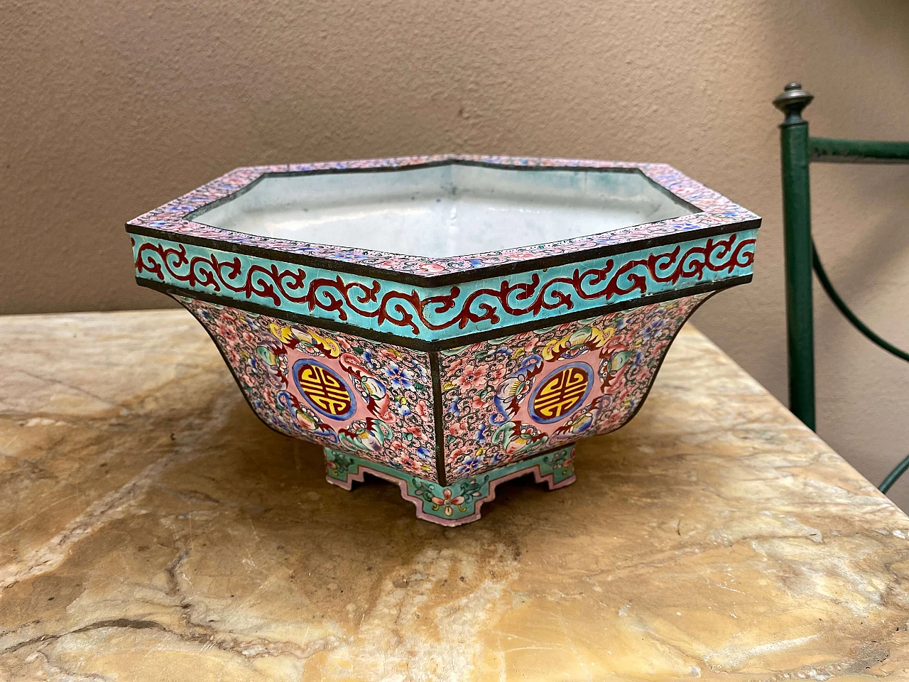 Jardiniere chinoiserie in metallo smaltato, 800 1253713