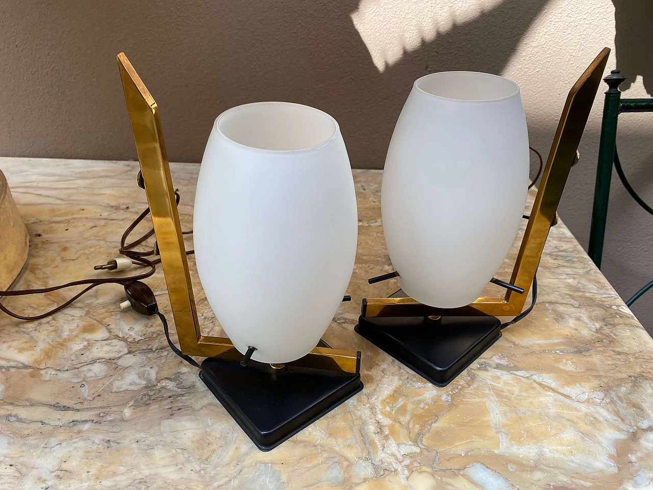 Pair of glass and brass table lamps attributed Stilnovo, 1950s 1253752