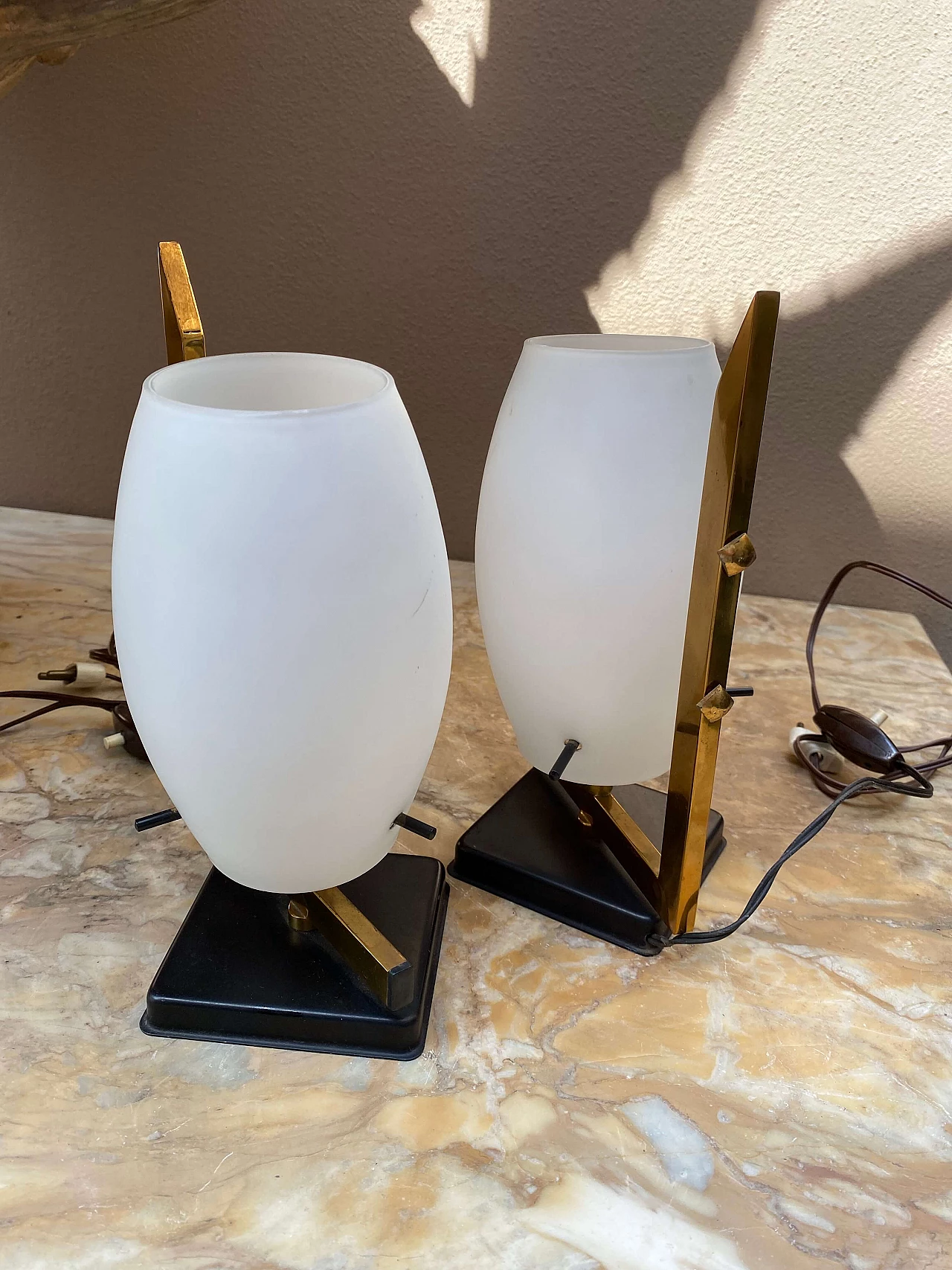 Pair of glass and brass table lamps attributed Stilnovo, 1950s 1253753