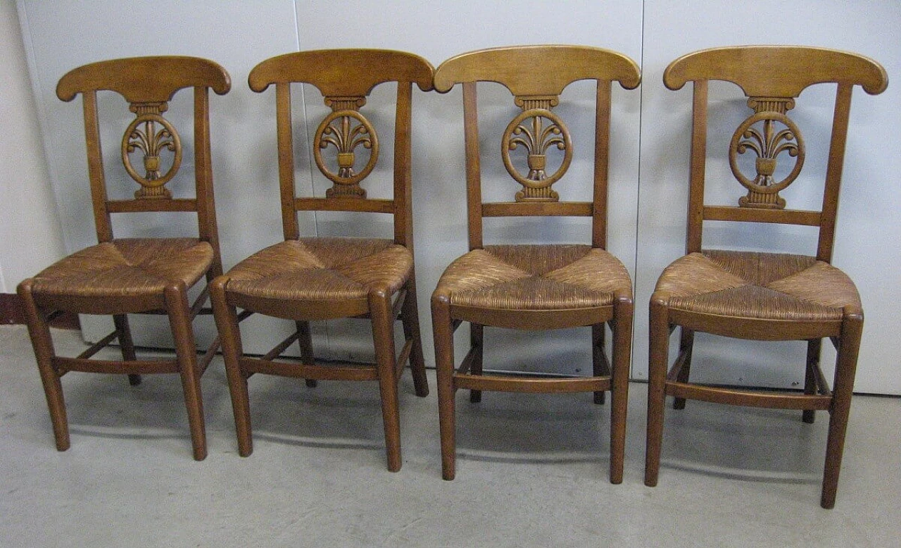 4 Walnut chairs with straw seat, early 2000s 1253810