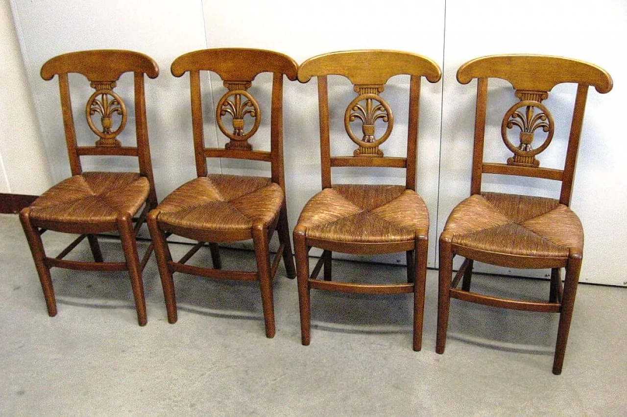 4 Walnut chairs with straw seat, early 2000s 1253819