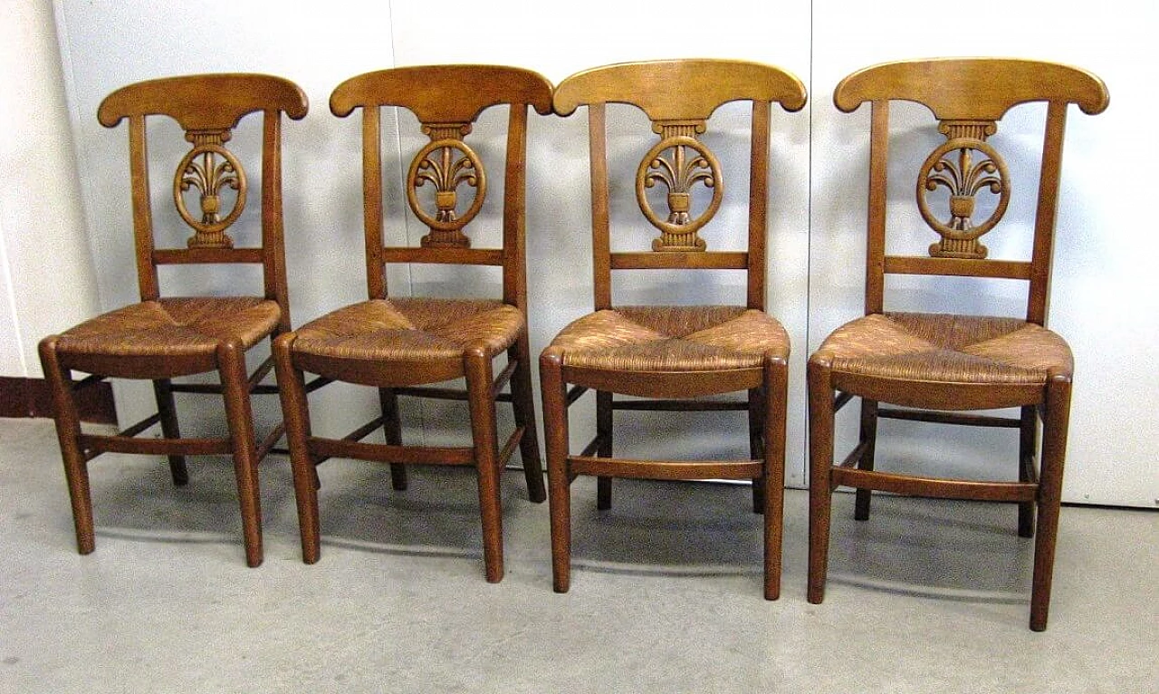 4 Walnut chairs with straw seat, early 2000s 1253821
