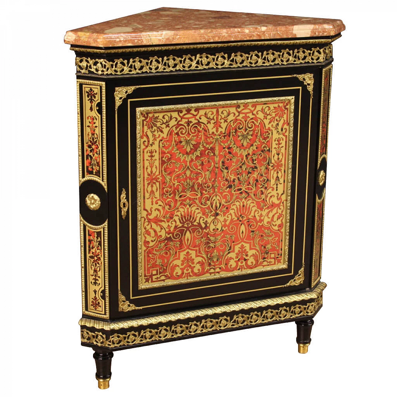French corner cabinet in Boulle style with marble top, 60s 1253828