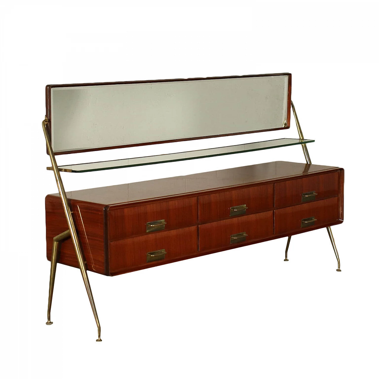 Cassettiera con specchio in palissandro e ottone di Silvio Cavatorta, anni '60 1253907