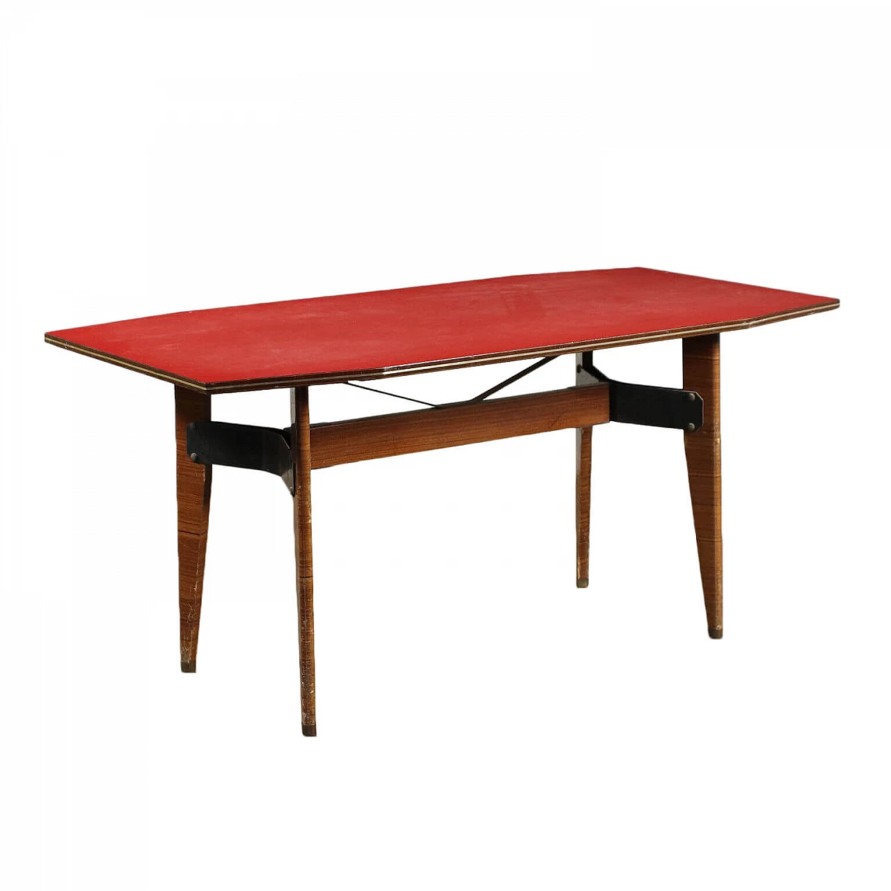 Table in laminate, rosewood and enameled metal, 50s 1253998
