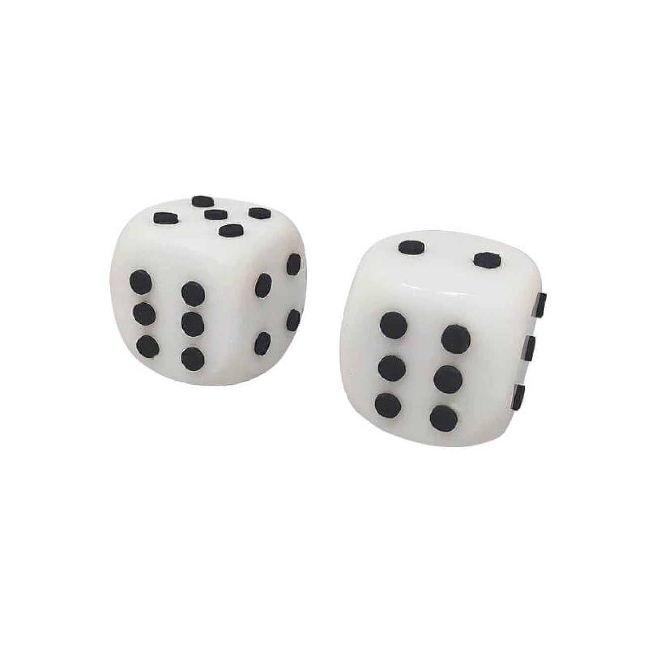 Pair of large white marble dice, 70s 1254126