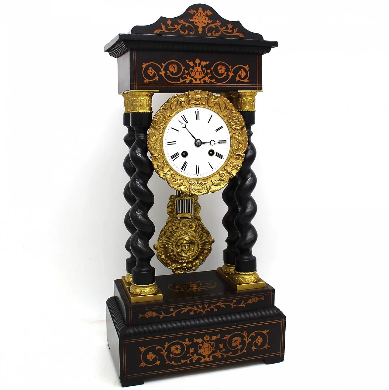Napoleon III pendulum clock in inlaid ebonized wood and bronze, 19th century 1254237