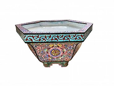 Jardiniere chinoiserie in metallo smaltato, 800