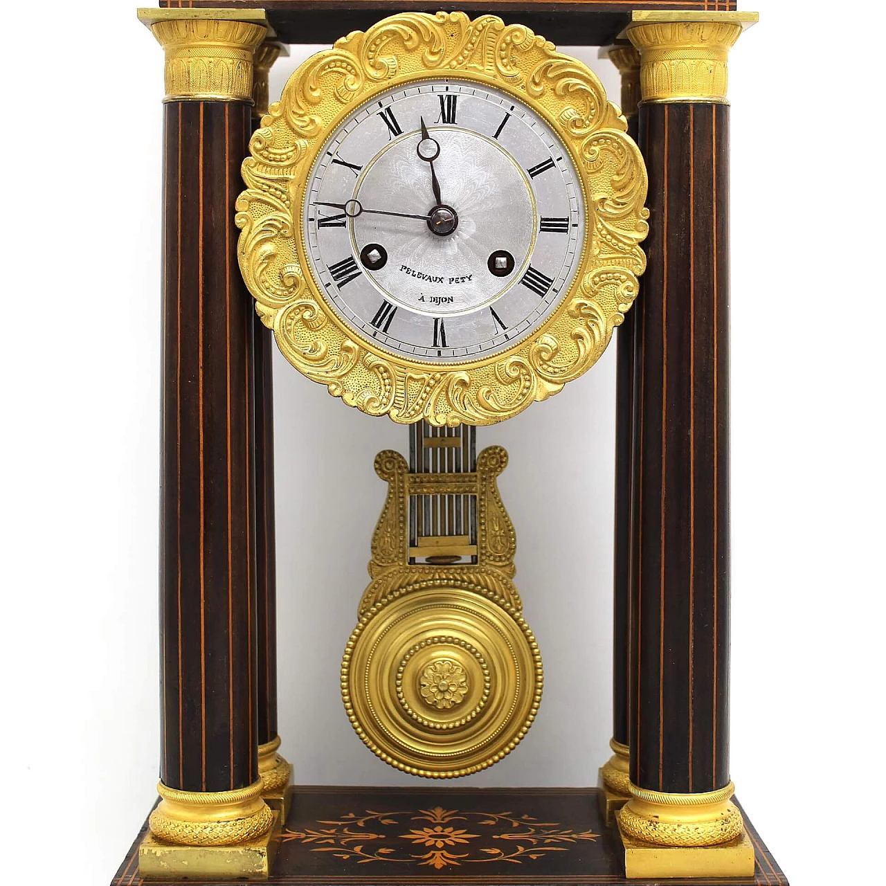 Charles X pendulum clock in inlaid rosewood and bronze, 19th century 1254347