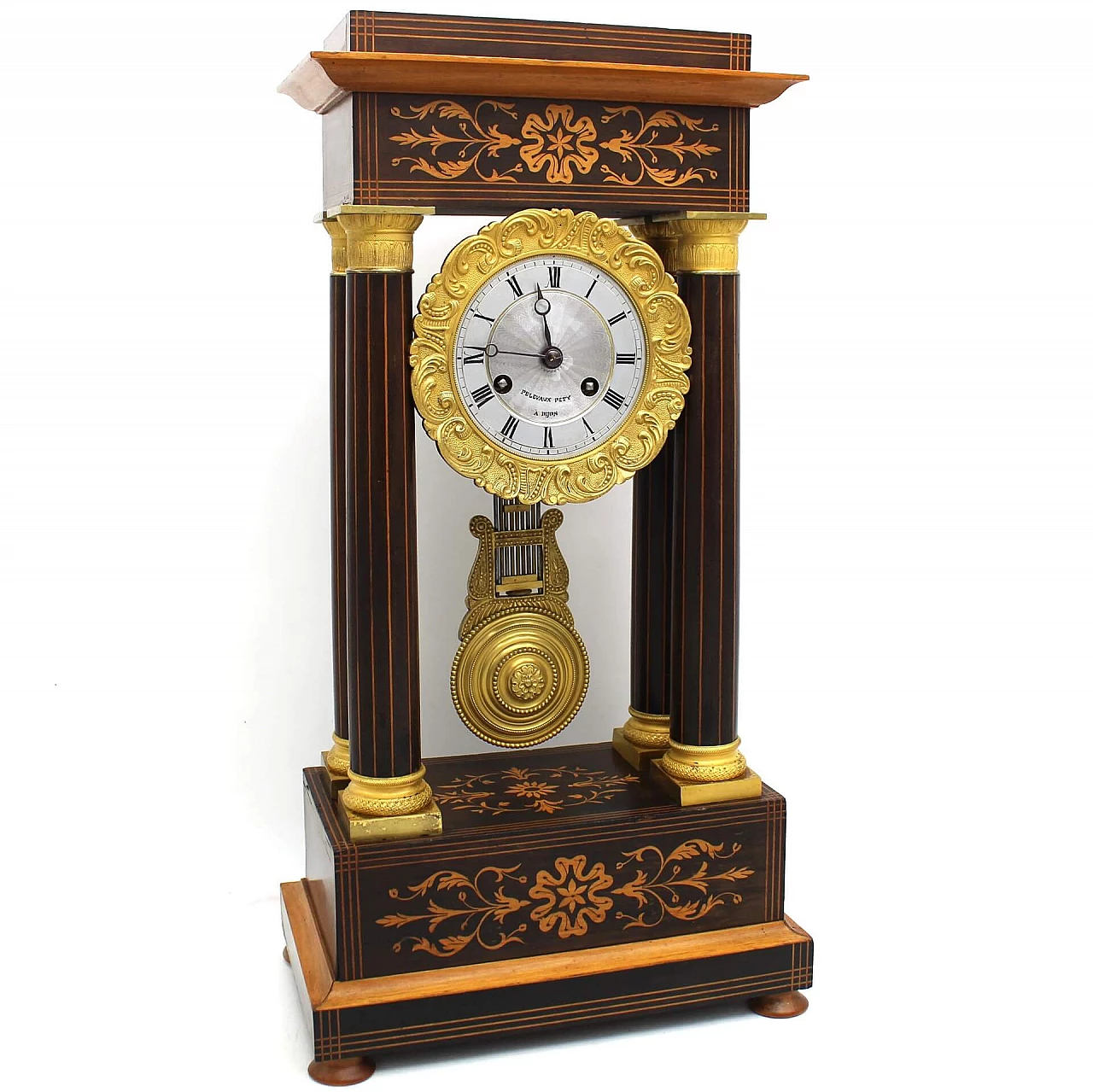 Charles X pendulum clock in inlaid rosewood and bronze, 19th century 1254349