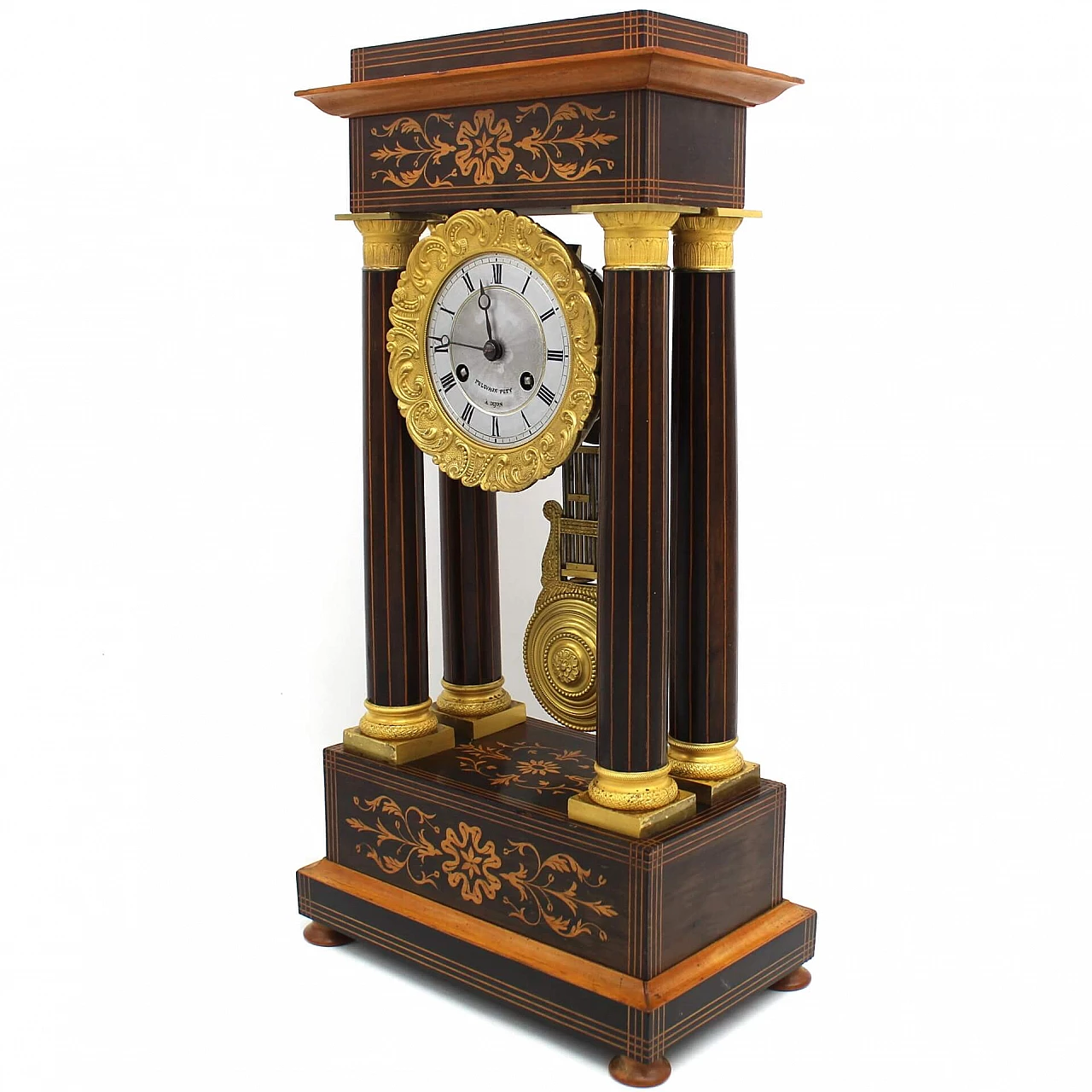 Charles X pendulum clock in inlaid rosewood and bronze, 19th century 1254351