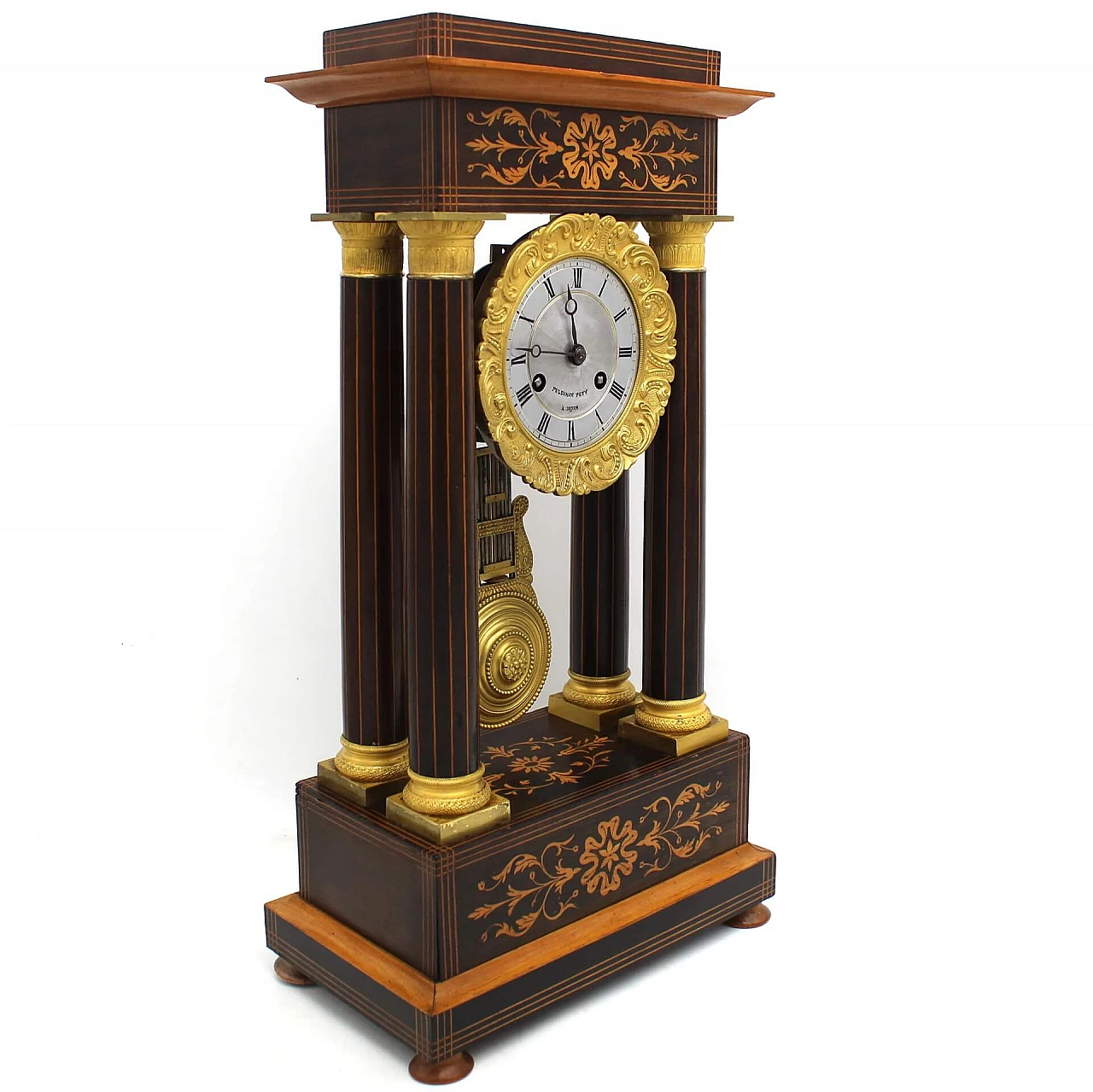 Charles X pendulum clock in inlaid rosewood and bronze, 19th century 1254352
