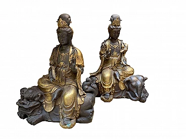 Pair of bronze sculptures depicting Guanyin, 19th century