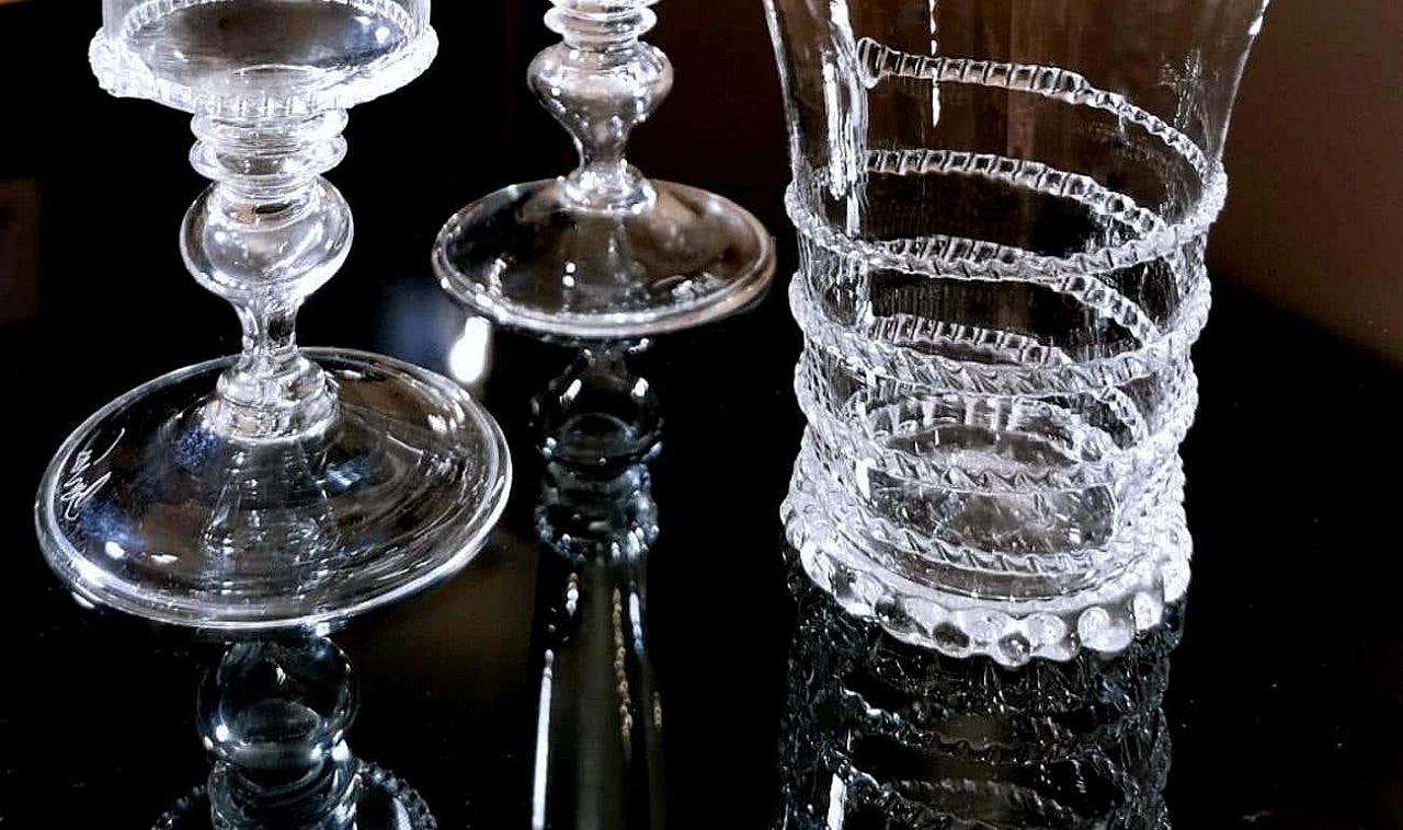 Servizio di 36 bicchieri e brocca in vetro soffiato di Murano con decorazioni, anni '50 1254426