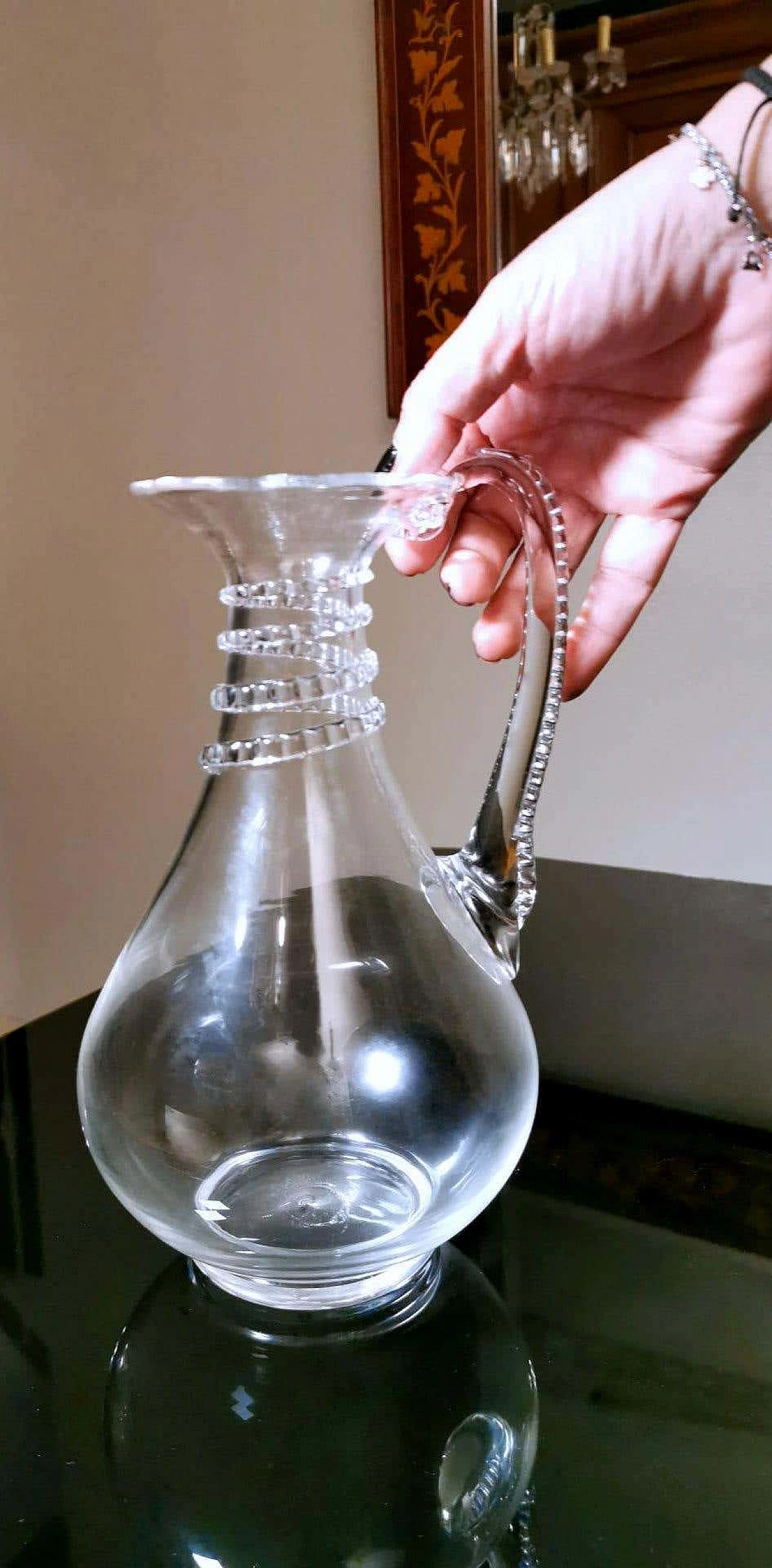 Servizio di 36 bicchieri e brocca in vetro soffiato di Murano con decorazioni, anni '50 1254436