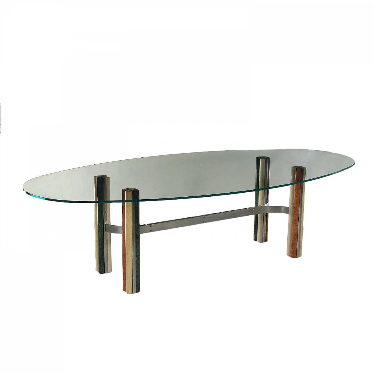 Table in marble, chromed metal and glass, 70s 1254500