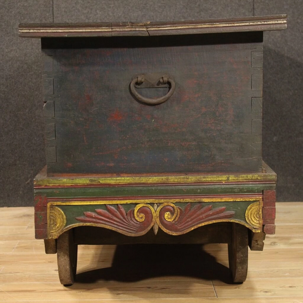 Indian chest in painted wood, 50s 1254561