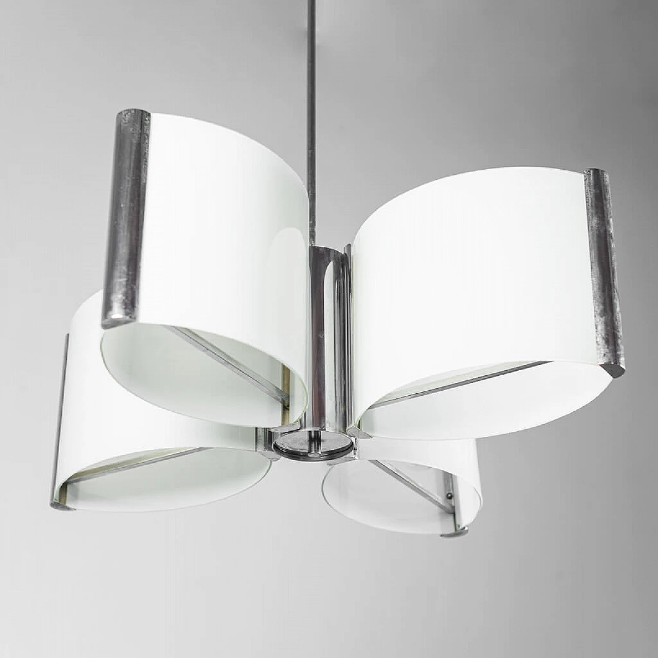 Chandelier 12 lights in steel and glass, 70s 1254720