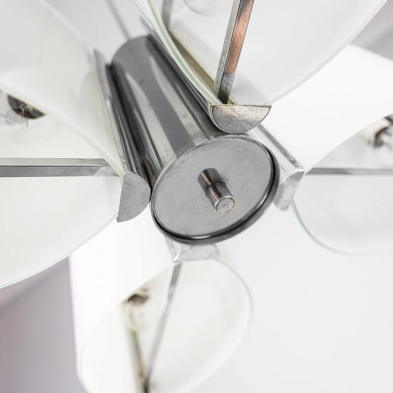 Chandelier 12 lights in steel and glass, 70s 1254723