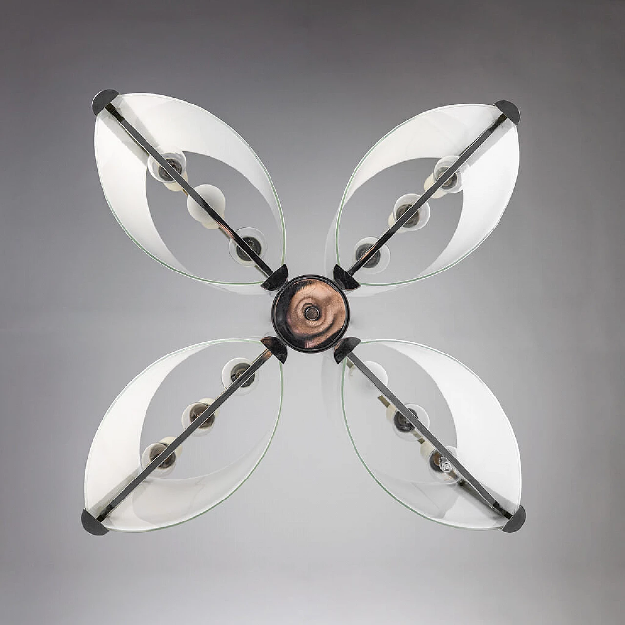 Chandelier 12 lights in steel and glass, 70s 1254724