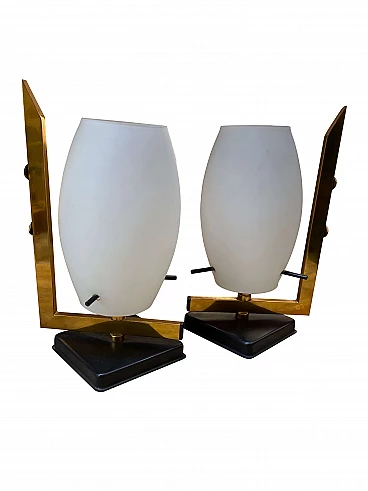 Pair of glass and brass table lamps attributed Stilnovo, 1950s