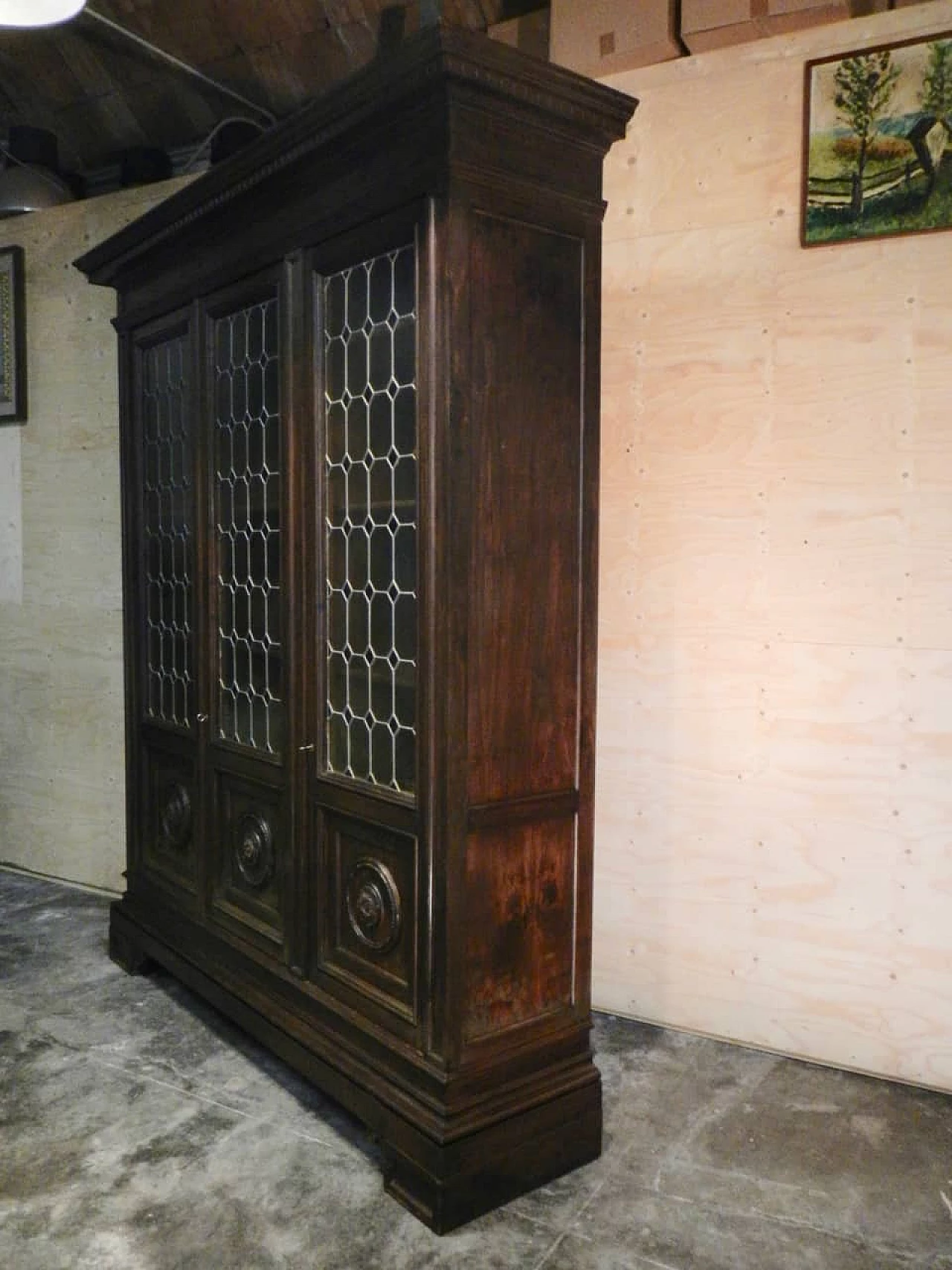 Three-door walnut bookcase, 50s 1255089