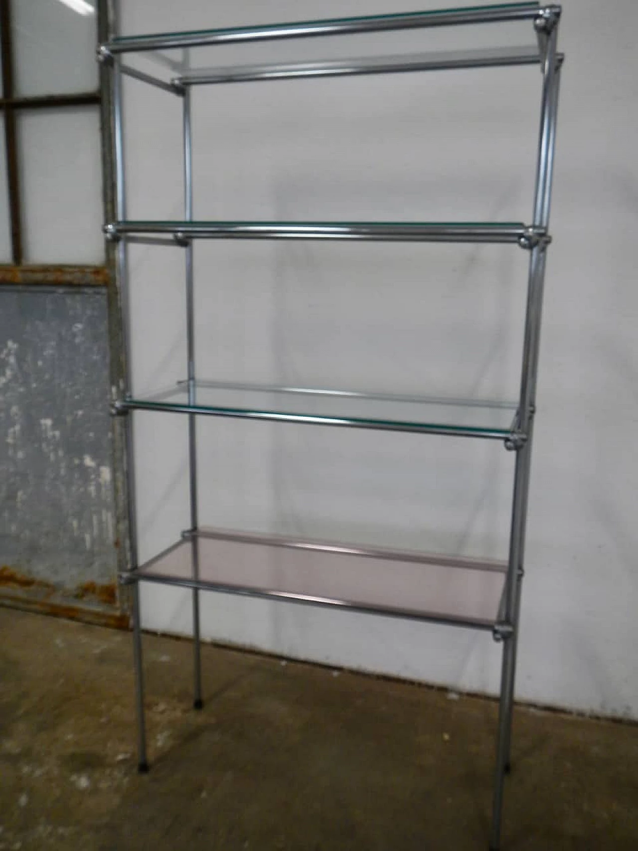 Metal bookcase with glass shelves, 70s 1255155