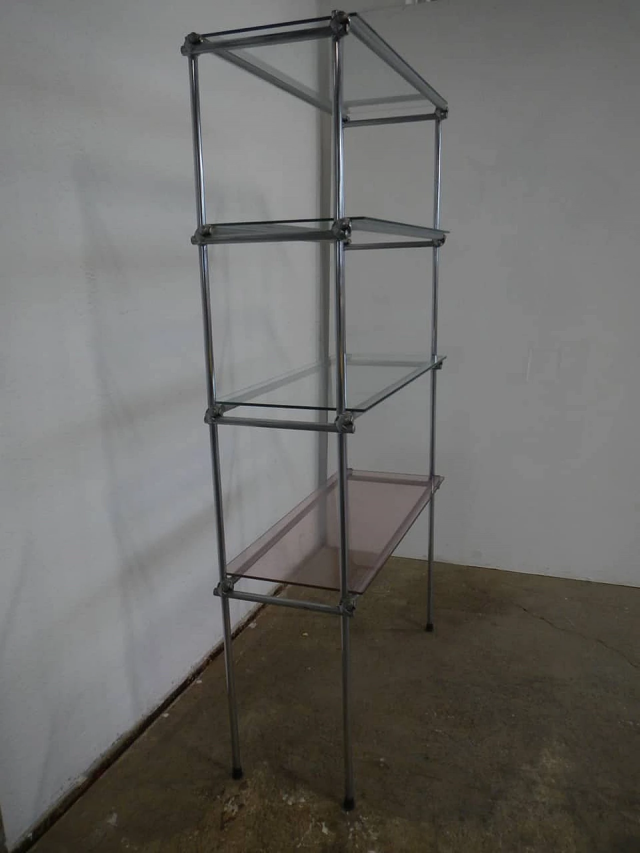 Metal bookcase with glass shelves, 70s 1255156