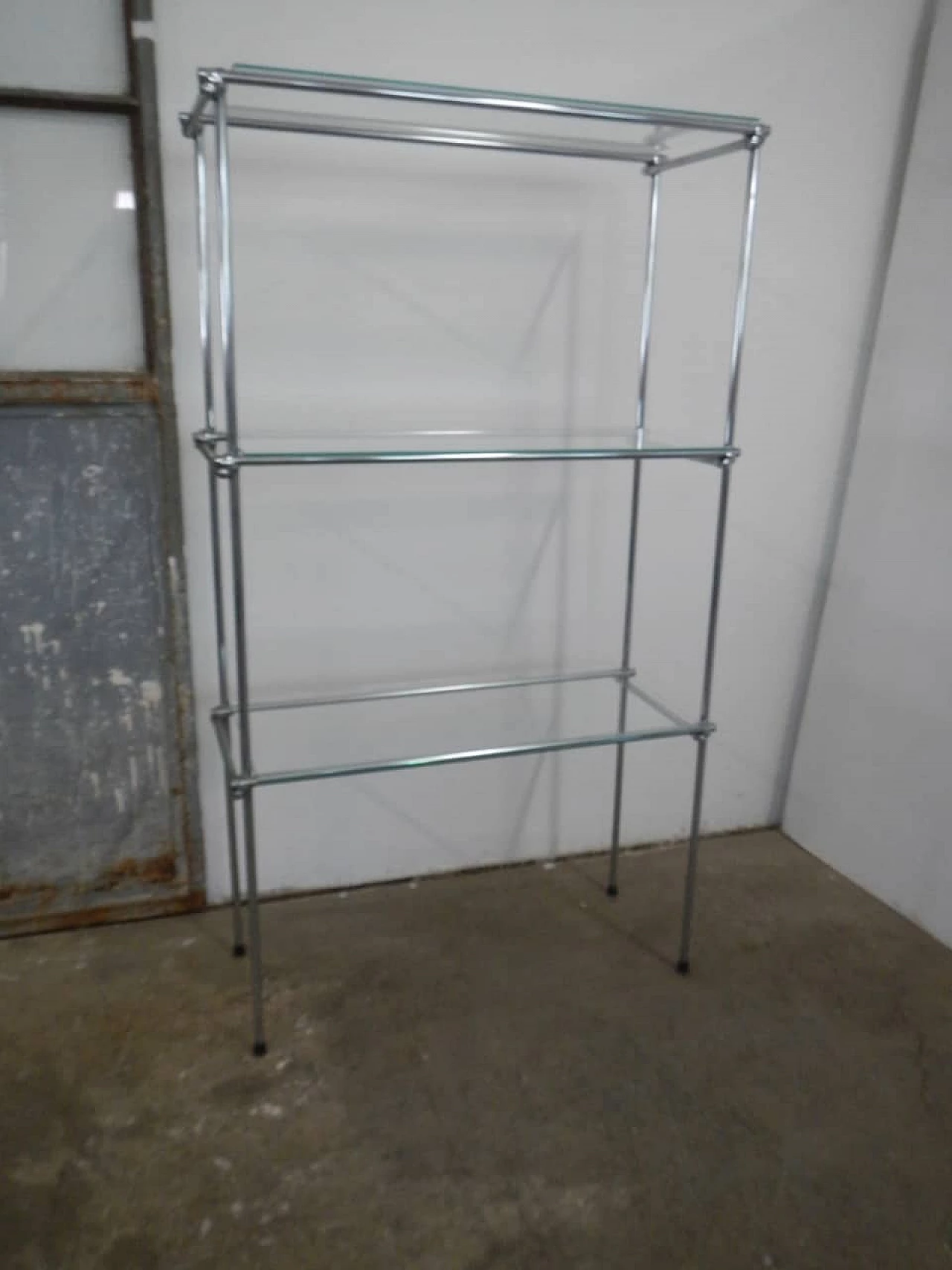 Metal bookcase with 3 glass shelves, 70s 1255170